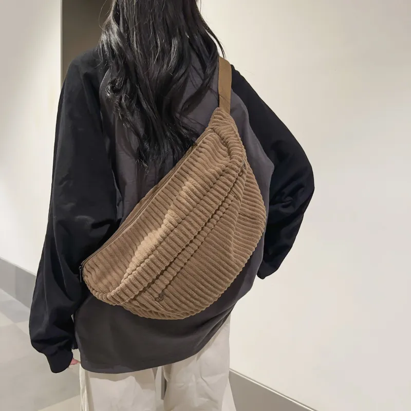 OURFUN Canvas Sling Bag Unisex Ecru/Black/Brown-7