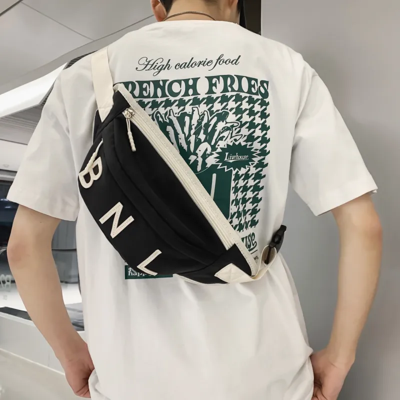 OURFUN Nylon One Shoulder Crossbody Bag, Sling Bag Unisex White Orange/White Green/White Blue/Black/Blue-5