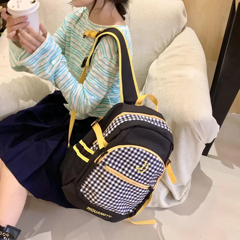 OURFUN Nylon Backpack Regular Women's Black/Yellow-5