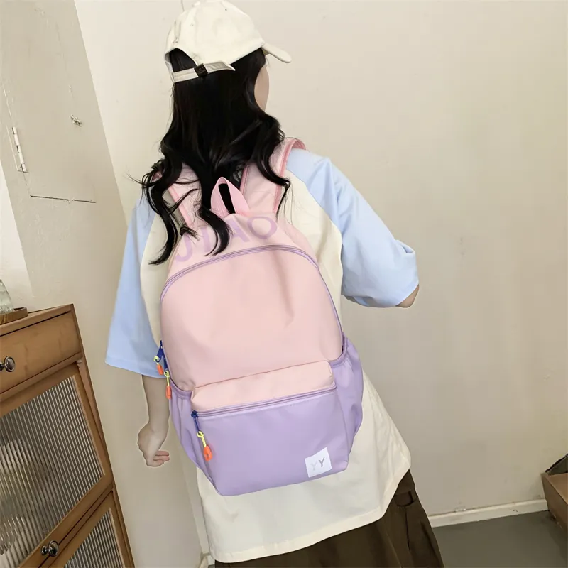 OURFUN Nylon Fabric Backpack Regular Unisex Pink Purple/Pink Green/Green Yellow/Blue Yellow-3