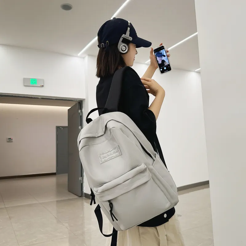 OURFUN Nylon Backpack Unisex Light Gray/Black/Red/Green/Light Blue/Dark Blue-1