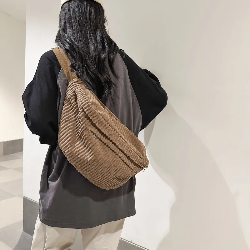 OURFUN Canvas Sling Bag Unisex Ecru/Black/Brown-8