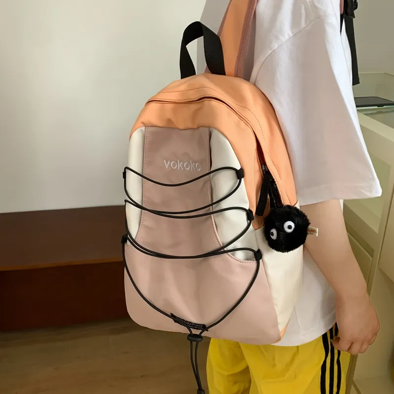 OURFUN Nylon Backpack Women's Black/Orange Red/Dark Brown/Light Blue/Dark Blue-7