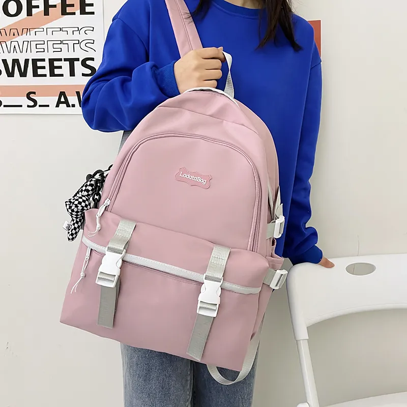 OURFUN Nylon Backpack Unisex White/Black/Pink/Blue-10