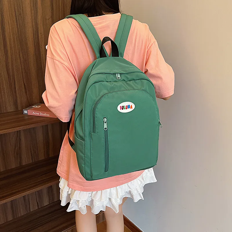 OURFUN Nylon Fabric Backpack Ecru/Black/Pink/Violet/Orange/Emerald Green/Blue-13