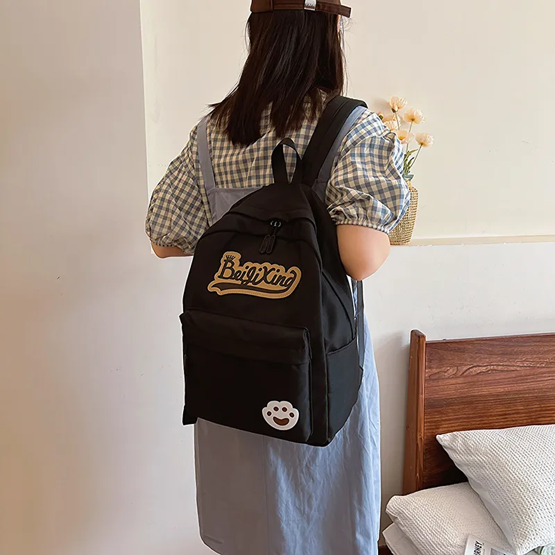 OURFUN Nylon Fabric Backpack Unisex Ecru/Black/Pink/Burgundy/Light Yellow/Orange/Light Green/Jasper-6