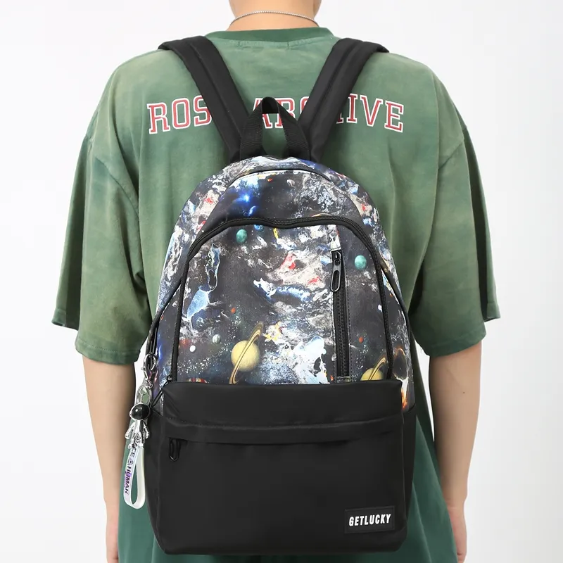 OURFUN Nylon Backpack Unisex Black Base With White Text/White Base With Black Text/Black Planet/Blue Planet-11