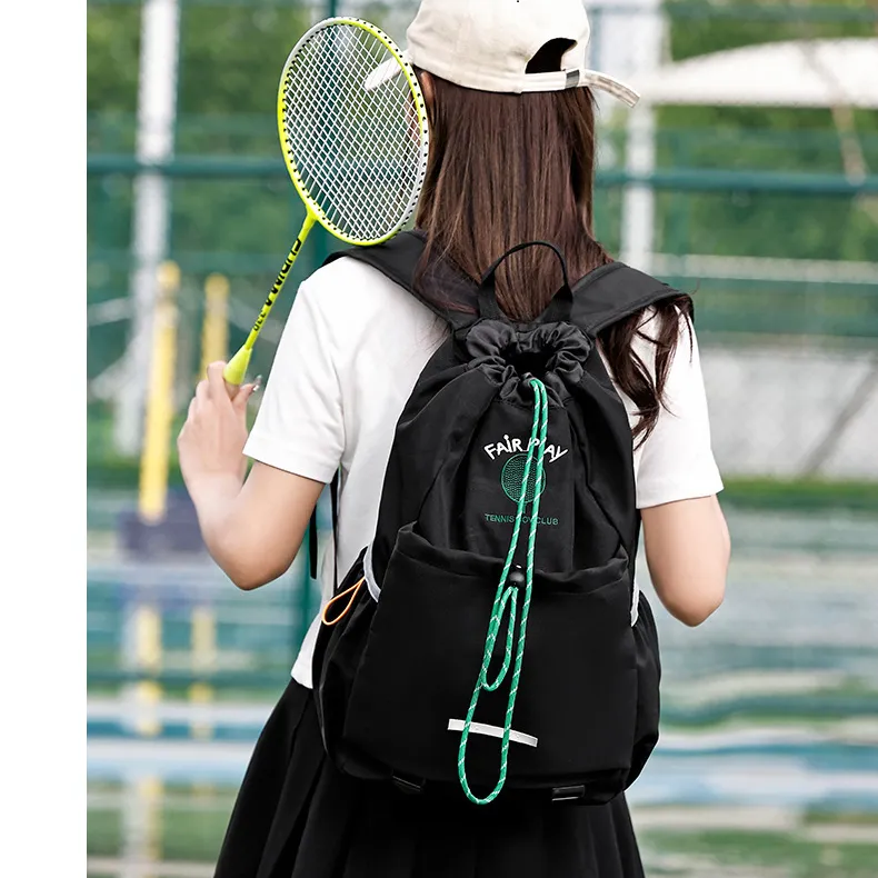 OURFUN Washed Cloth Backpack Unisex Black/Light Green-2