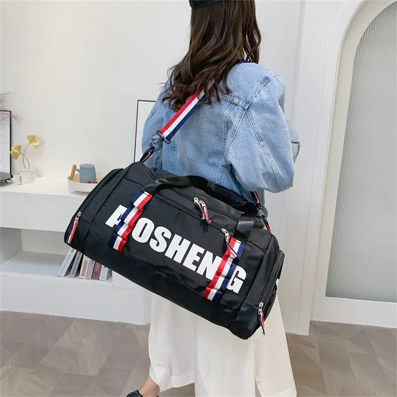 OURFUN Oxford Gym Bag Large Size Unisex Light Gray/Black/Lotus Color/Denim Blue-3