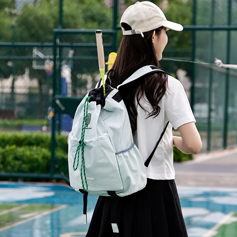 OURFUN Washed Cloth Backpack Unisex Black/Light Green-4
