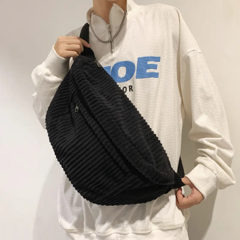 OURFUN Canvas Sling Bag Unisex Ecru/Black/Brown-5