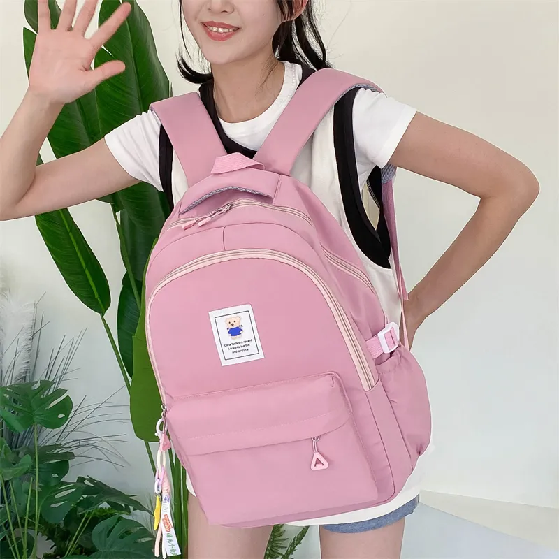 OURFUN Nylon Backpack Unisex Black/Pink/Watermelon Red/Green/Blue-5