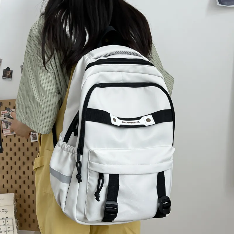 OURFUN Nylon Fabric Backpack Regular Unisex Light Gray/Dark Gray/Black/Dark Brown-3