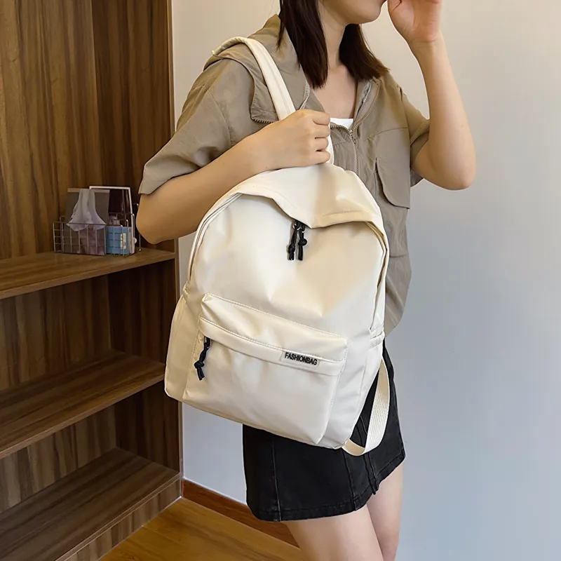 OURFUN Fabric Backpack Regular Unisex Ecru/Black/Orange Red/Violet/Yellow/Green/Blue/Pink-1