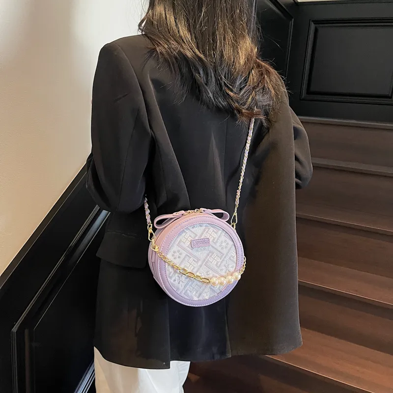 SWIMADE PU Round Bag, Shoulder Bag, Crossbody Bag Women's Ecru/Black/Purple-3