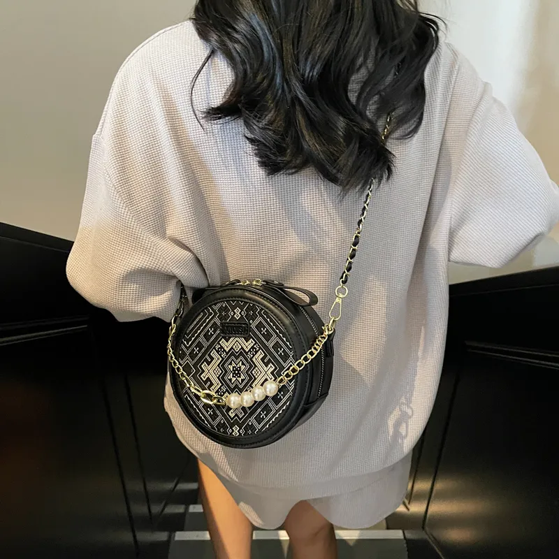 SWIMADE PU Round Bag, Shoulder Bag, Crossbody Bag Women's Ecru/Black/Purple-10