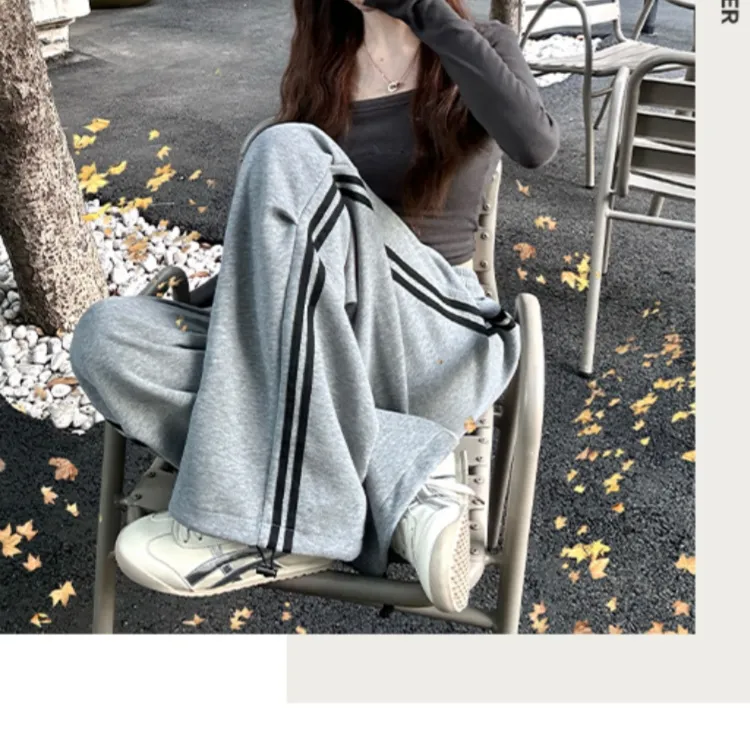FORLOVENANCY High Rise Loose Fit Elastic Cuff Sports Floor Length Wide Leg Pants Women's-3
