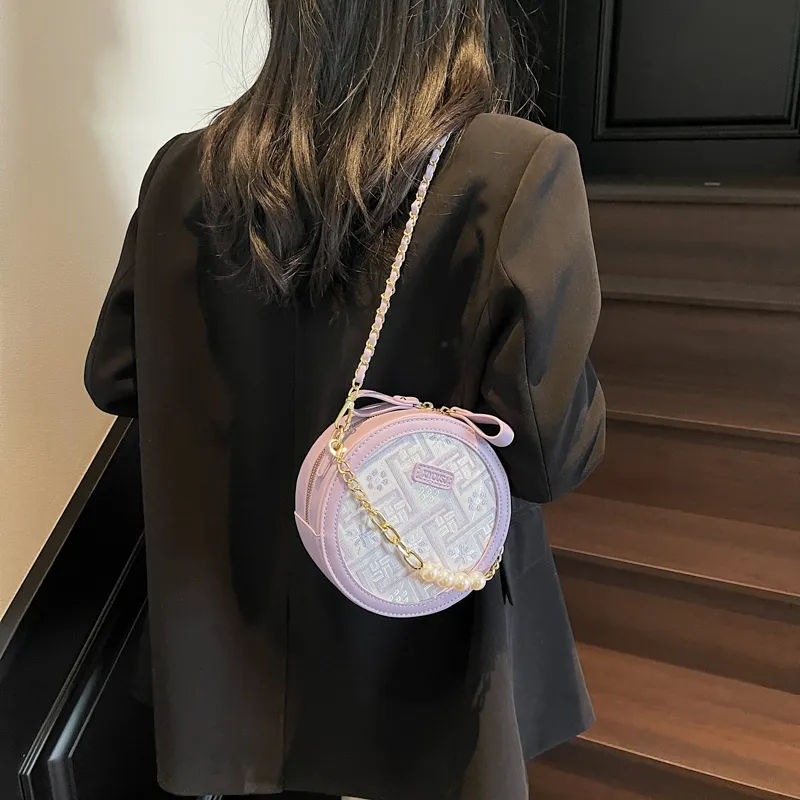 SWIMADE PU Round Bag, Shoulder Bag, Crossbody Bag Women's Ecru/Black/Purple-1
