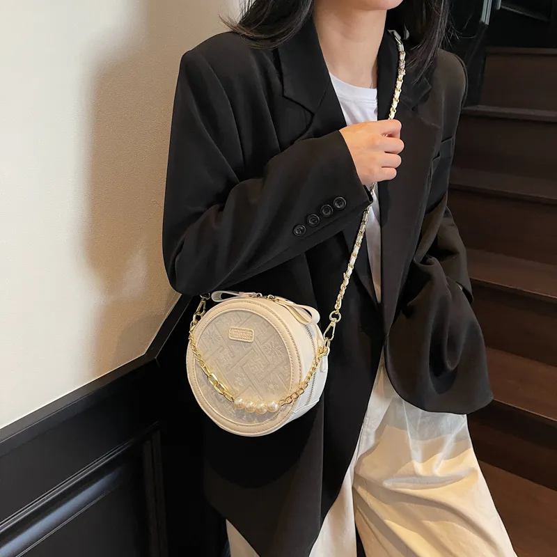 SWIMADE PU Round Bag, Shoulder Bag, Crossbody Bag Women's Ecru/Black/Purple-17