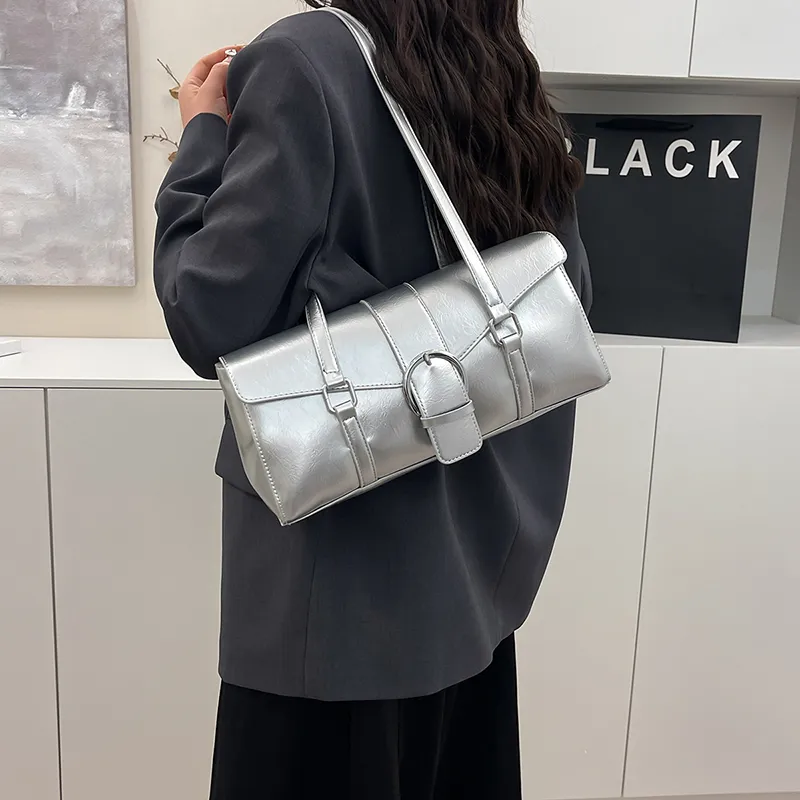 SWIMADE PU Shoulder Bag Women's Silver/Black/Beige/Coffee/Brown-4