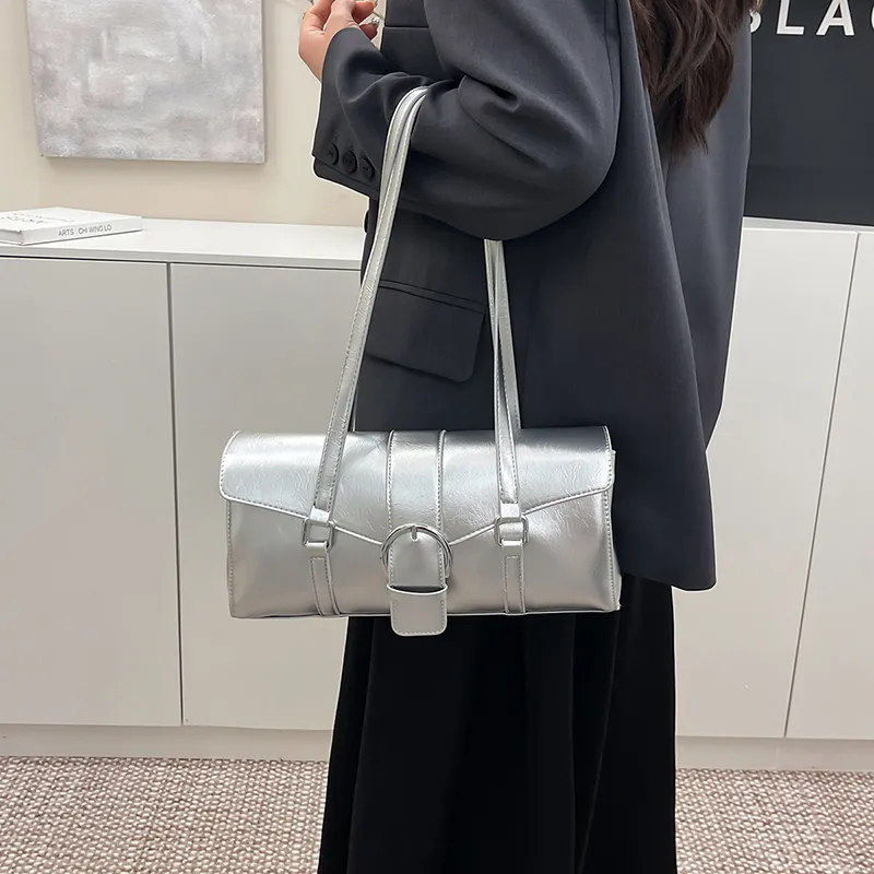 SWIMADE PU Shoulder Bag Women's Silver/Black/Beige/Coffee/Brown-5