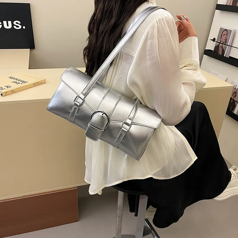 SWIMADE PU Shoulder Bag Women's Silver/Black/Beige/Coffee/Brown-1