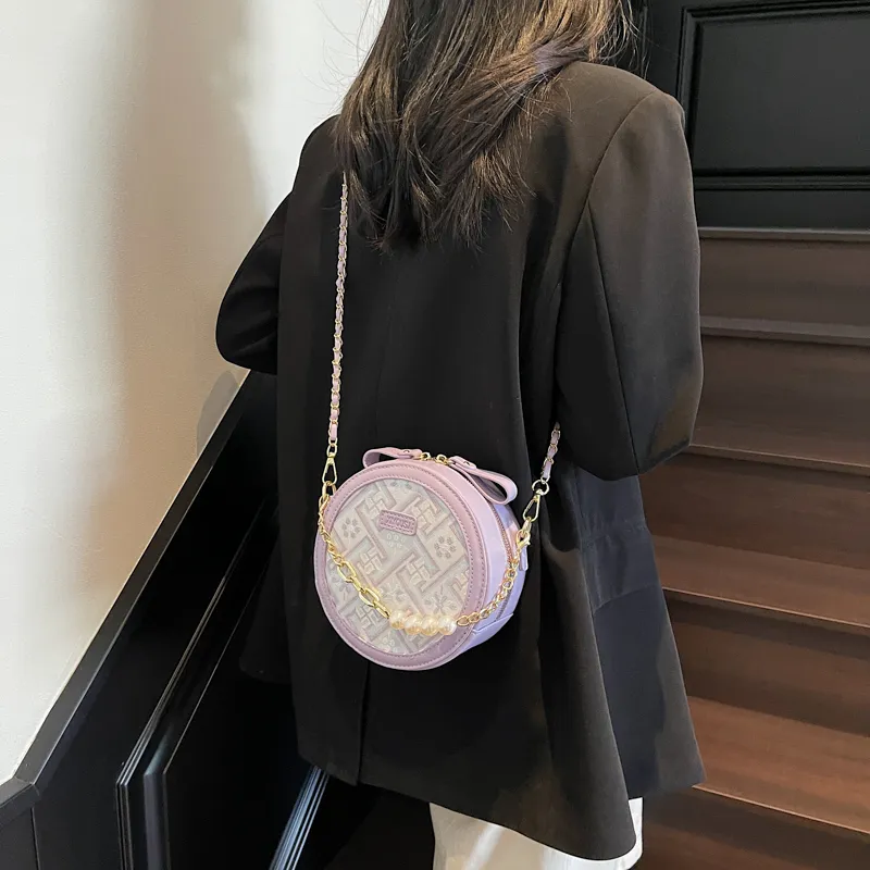 SWIMADE PU Round Bag, Shoulder Bag, Crossbody Bag Women's Ecru/Black/Purple-2