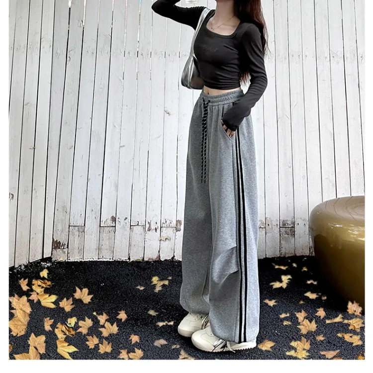 FORLOVENANCY High Rise Loose Fit Elastic Cuff Sports Floor Length Wide Leg Pants Women's-2