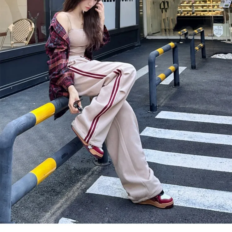FORLOVENANCY High Rise Loose Fit Elastic Cuff Sports Floor Length Wide Leg Pants Women's-5