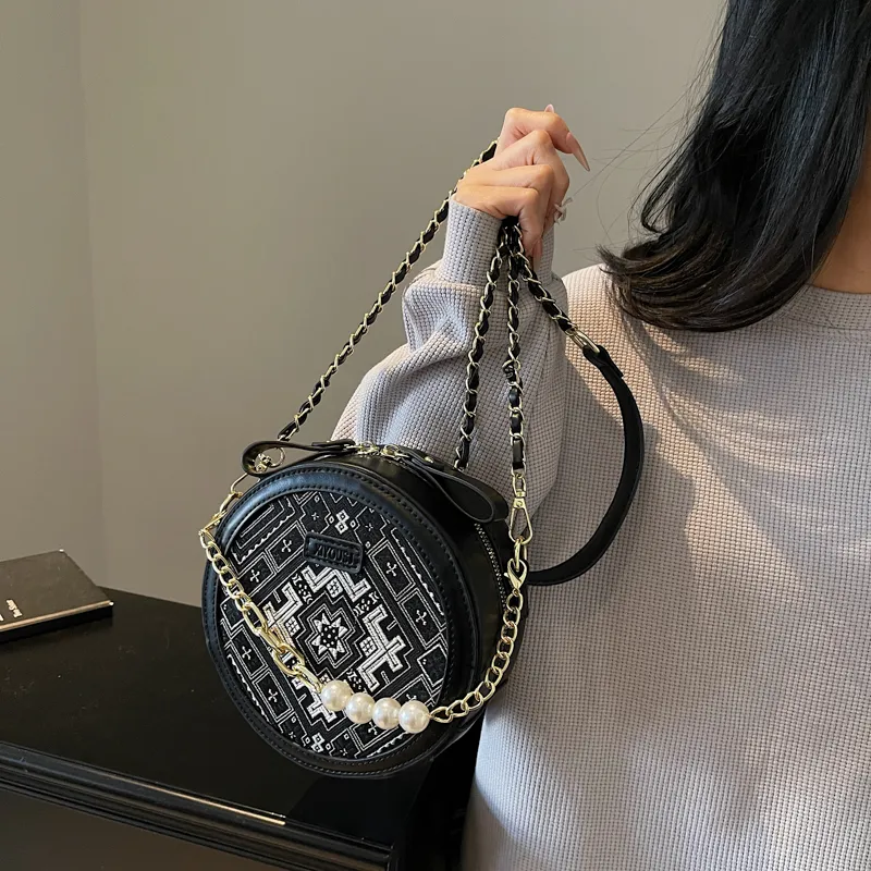 SWIMADE PU Round Bag, Shoulder Bag, Crossbody Bag Women's Ecru/Black/Purple-6