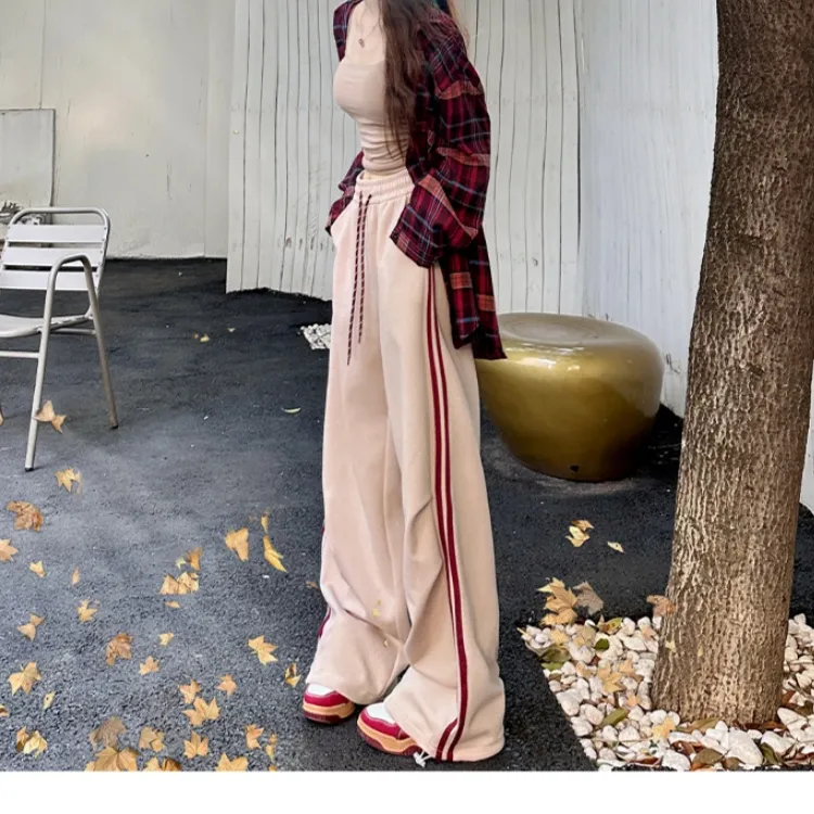 FORLOVENANCY High Rise Loose Fit Elastic Cuff Sports Floor Length Wide Leg Pants Women's-6