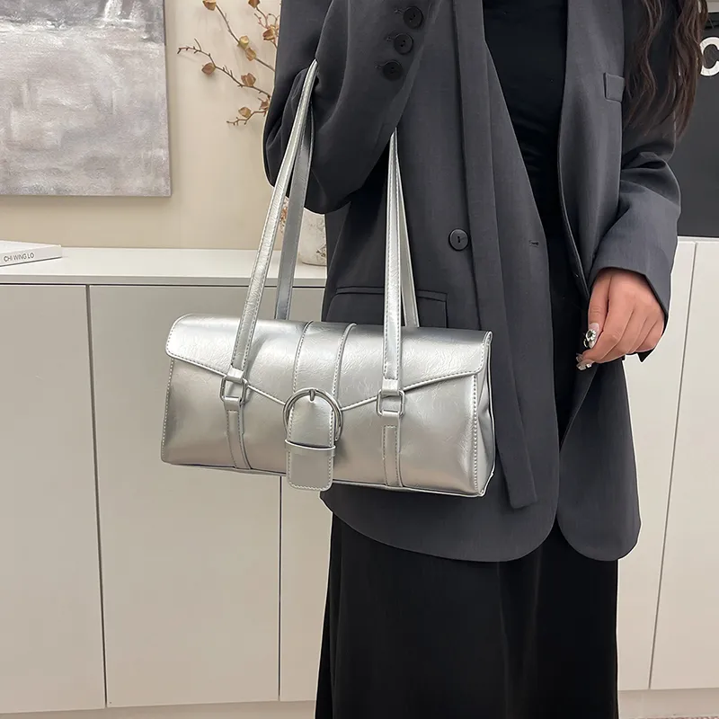 SWIMADE PU Shoulder Bag Women's Silver/Black/Beige/Coffee/Brown-2