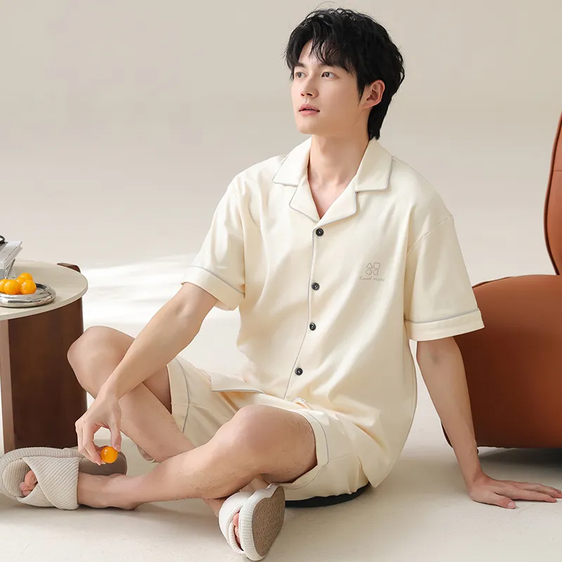 WANANNI Pajama Set Men's Beige Apricot-3