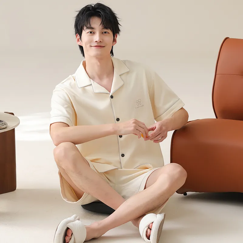 WANANNI Pajama Set Men's Beige Apricot-4