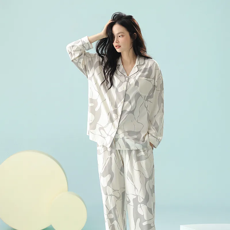 WANANNI Pajama Set Women's Gray White-7
