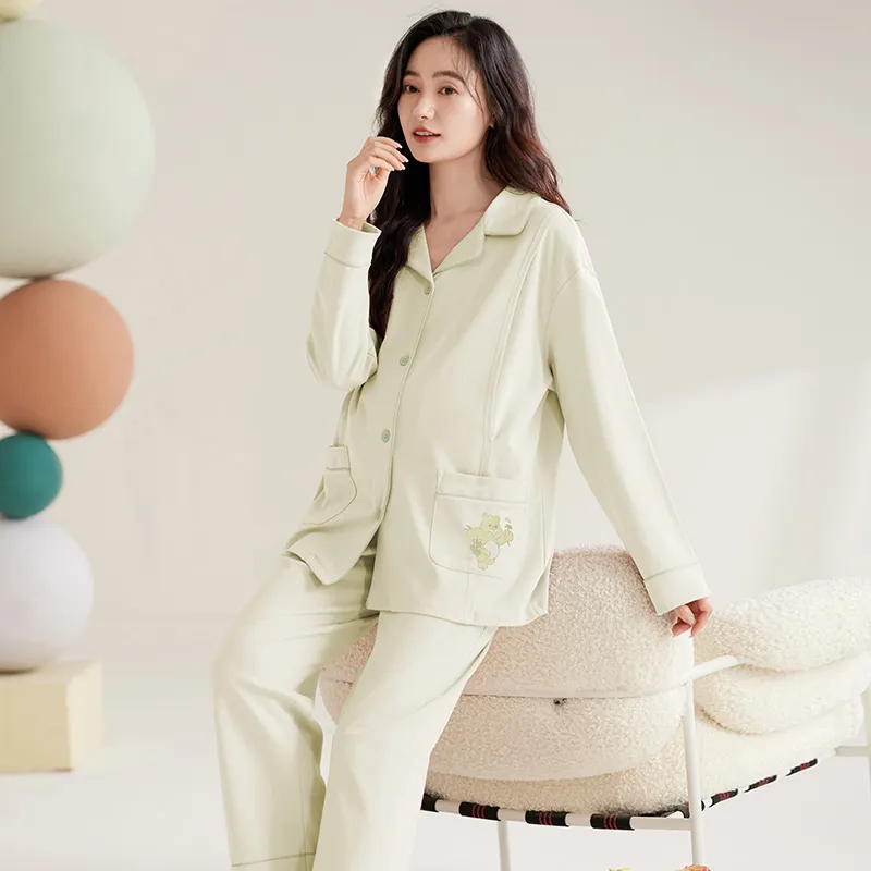 WANANNI Pajama Set Women's Cream Green-2