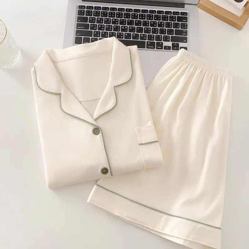 WANANNI Pajama Set Women's Green Edge Apricot-1