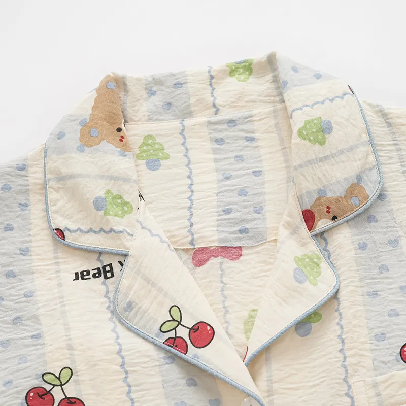 WANANNI Pajama Set Women's Light Apricot Blue-2