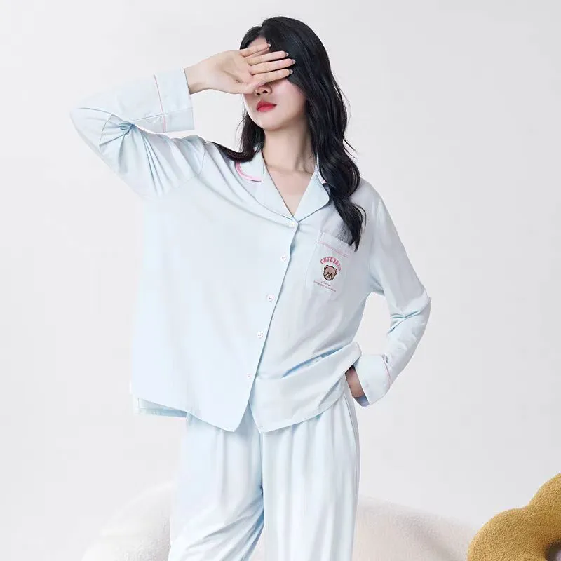 WANANNI Pajama Set Women's Cream Blue-2