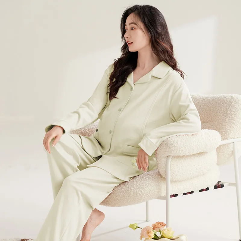WANANNI Pajama Set Women's Cream Green-5