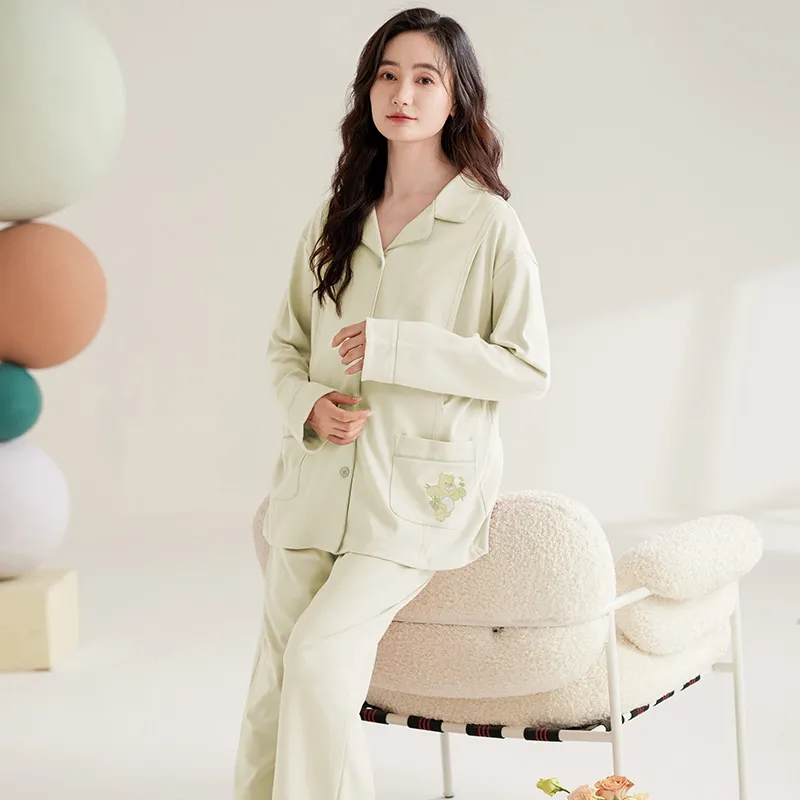 WANANNI Pajama Set Women's Cream Green-4