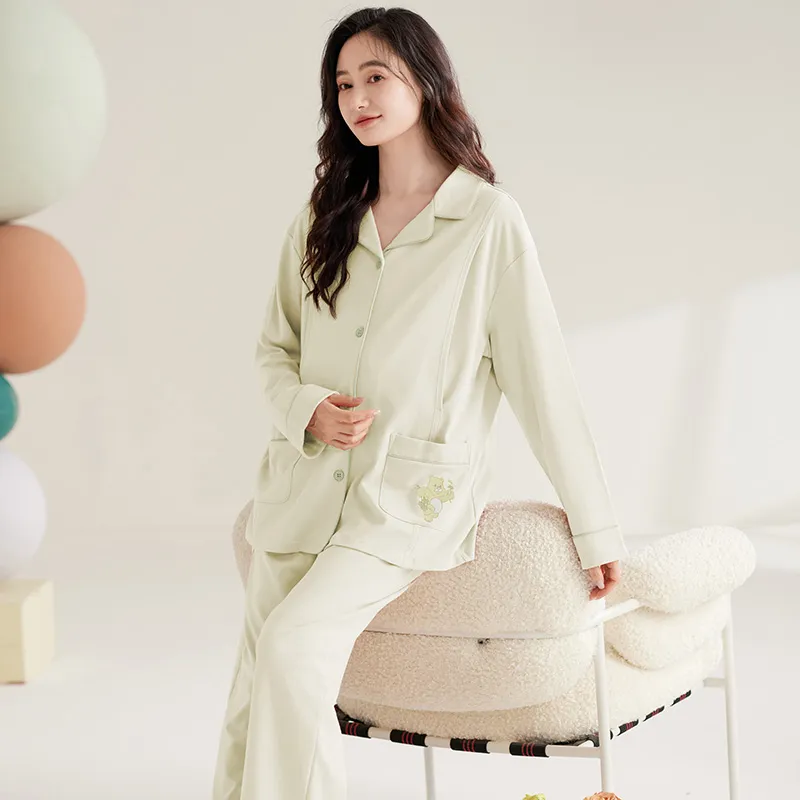 WANANNI Pajama Set Women's Cream Green-3