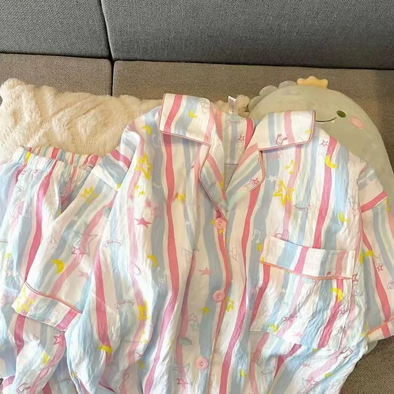 WANANNI Pajama Set Women's Pink Blue-3