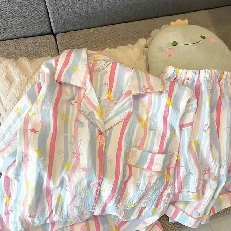 WANANNI Pajama Set Women's Pink Blue-2