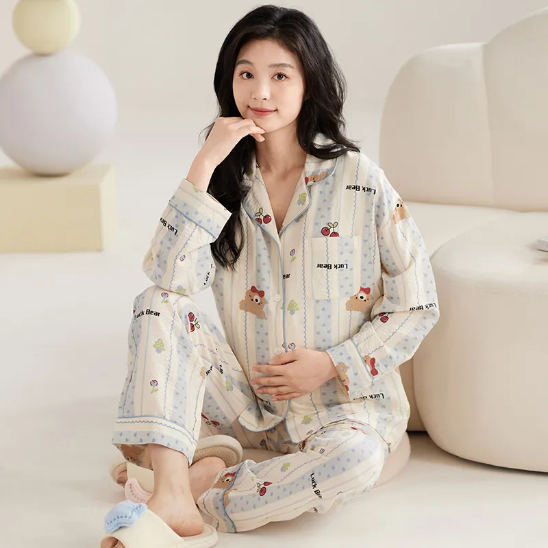 WANANNI Pajama Set Women's Light Apricot Blue-7