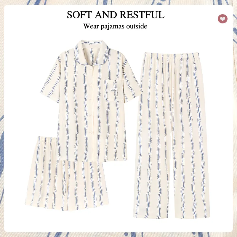 WANANNI Pajama Set Women's Blue White-1