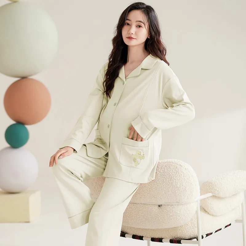 WANANNI Pajama Set Women's Cream Green-1