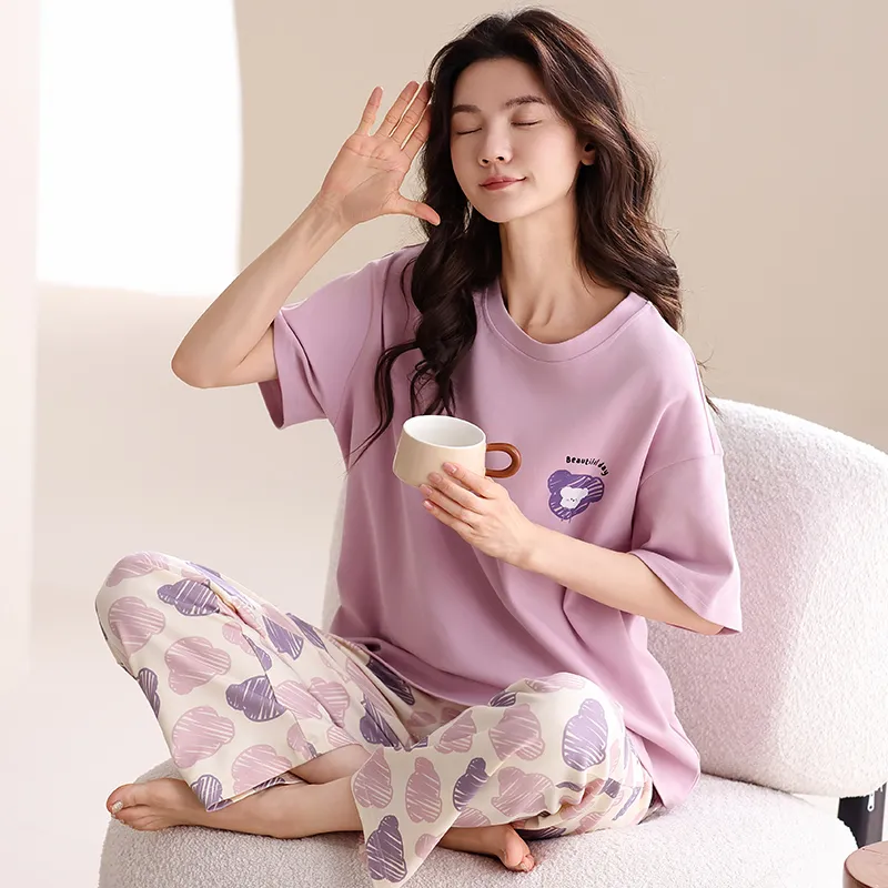 WANANNI Pajama Set Women's Pink Purple-2