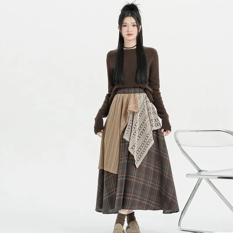 Vine Color Casual Long Skirt Women's-16