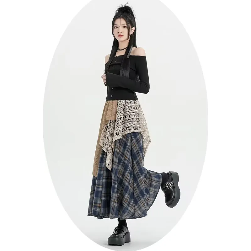 Vine Color Casual Long Skirt Women's-9